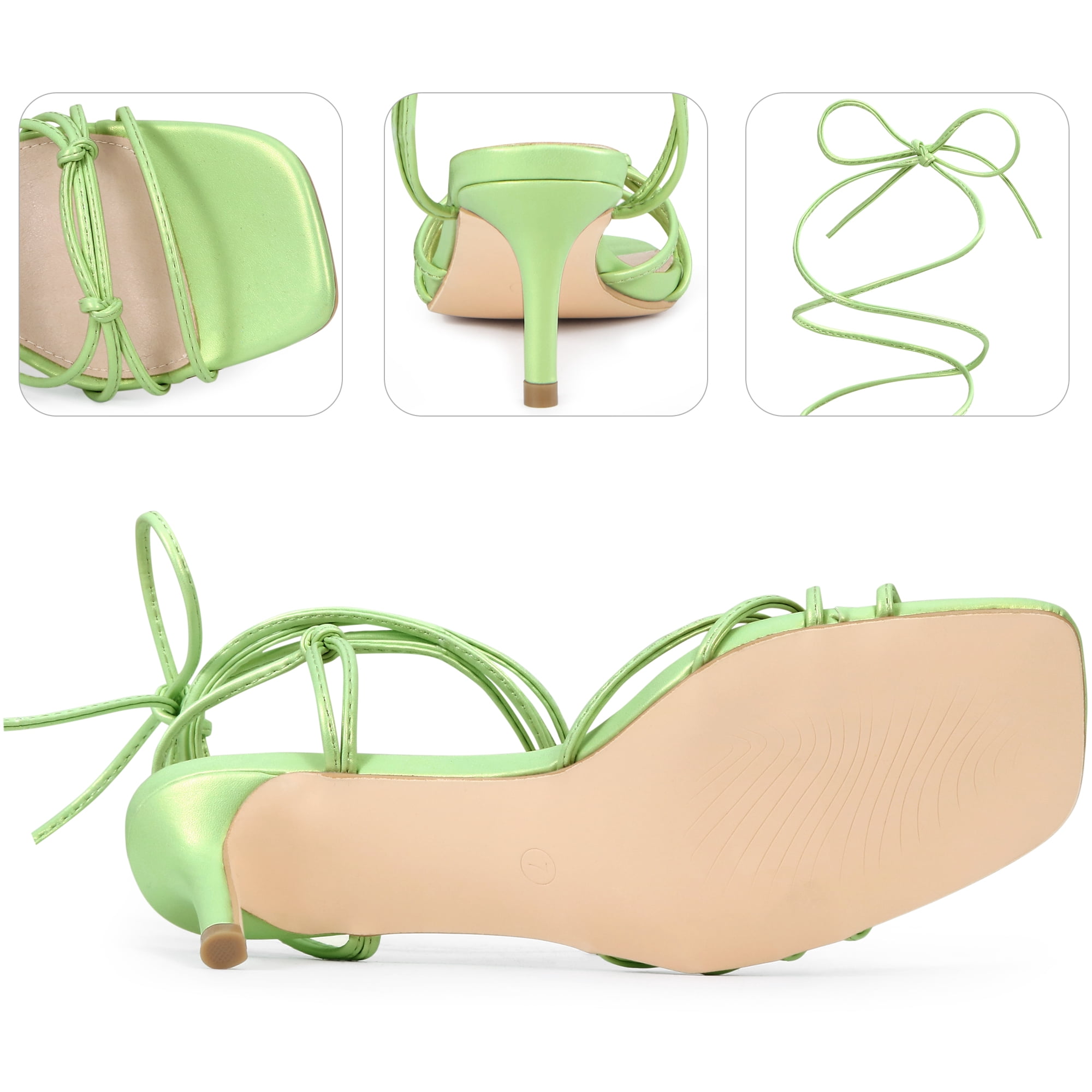 DARING DIVA Women's Knot Lace Strappy Square Toe Kitten Heel Sandals Fluorescent Green 7