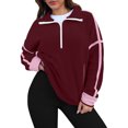 thumbnail image 5 of Womens Half Zip Sherpa Fleece Pullover Soft Oversized Sweatshirt with Pockets Warm Fuzzy Sweater Wine XL, 5 of 5