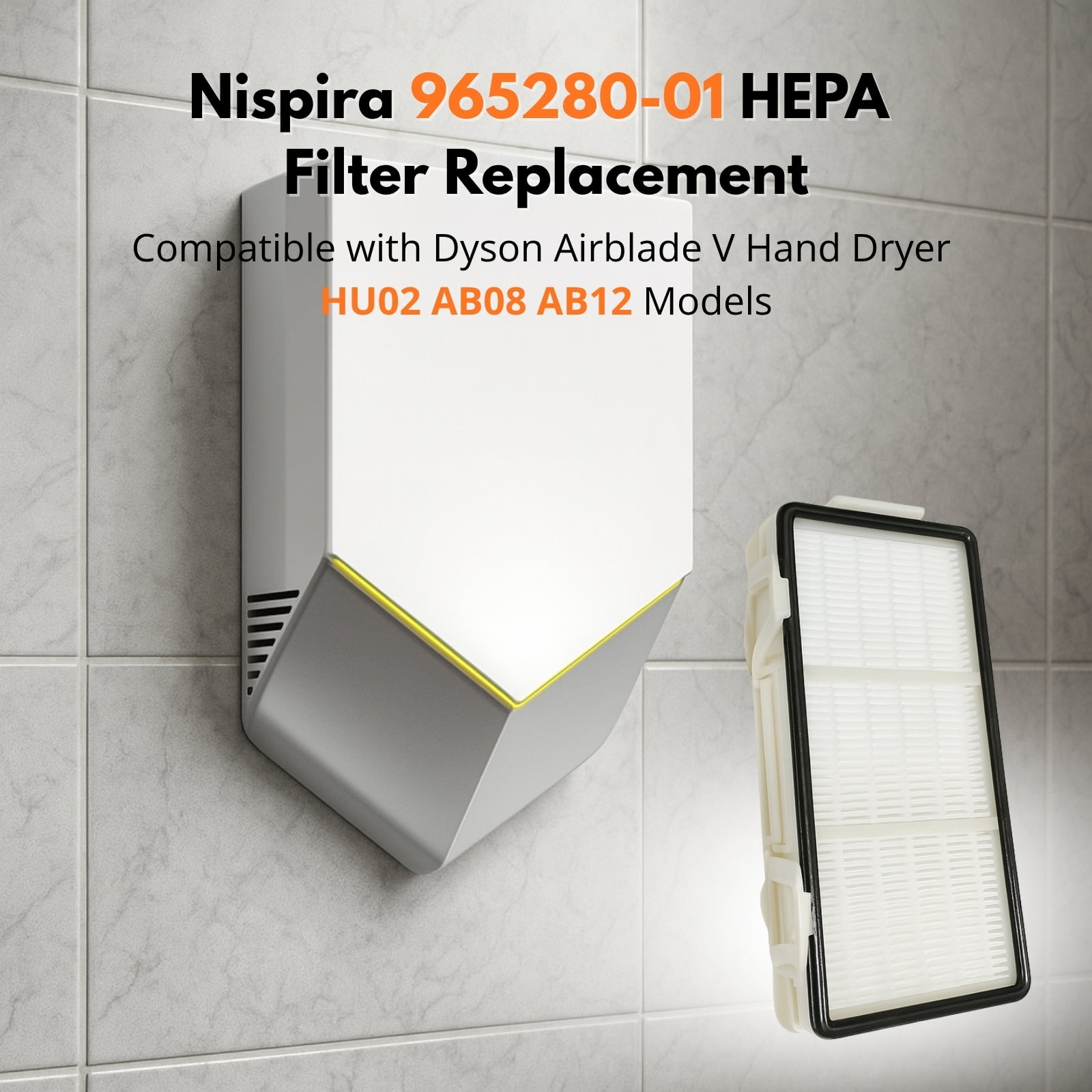 Nispira 965280-01 Compatible HEPA Filter Replacement for Dyson Airblade V Hand Dryer HU02 AB08 AB12 Models | 4 Pack