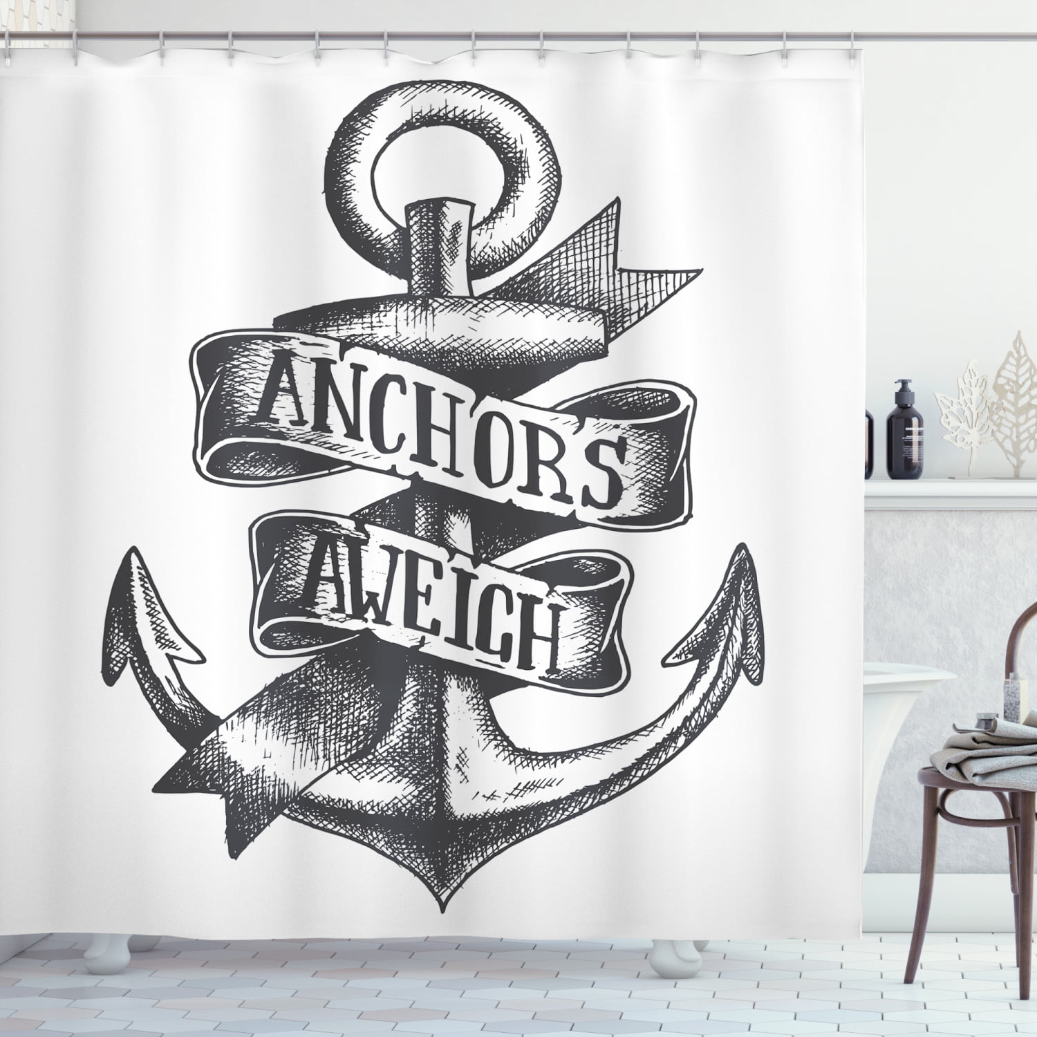 Anchor Shower Curtain Tattoo Style Old, Vintage Anchor Shower Curtain