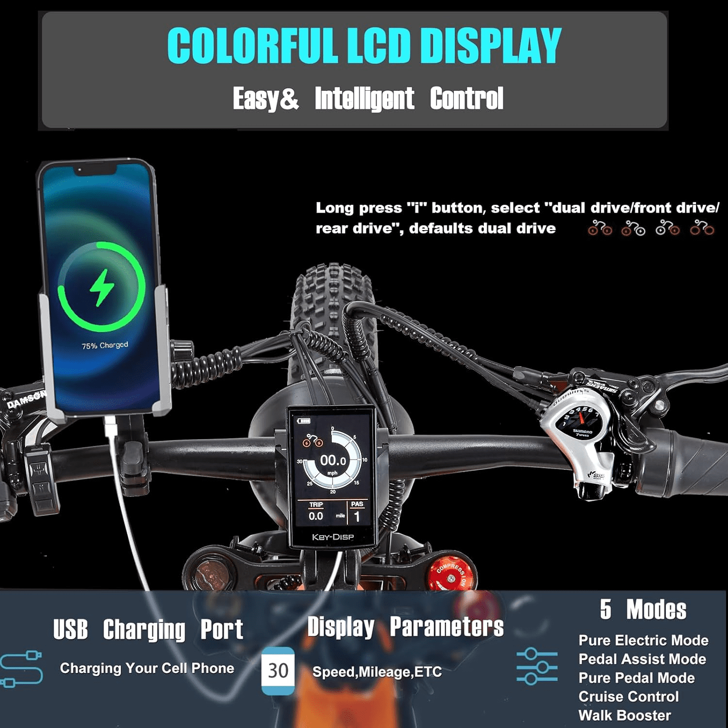Dual Motors 2000W Electric Bike for Adult 48V 30AH Removable Battery Ebike 26"X4"Fat Tire up to 30MPH &120 Miles Long Range Off Road Beach Mountain Full Suspension Electric Bicycle