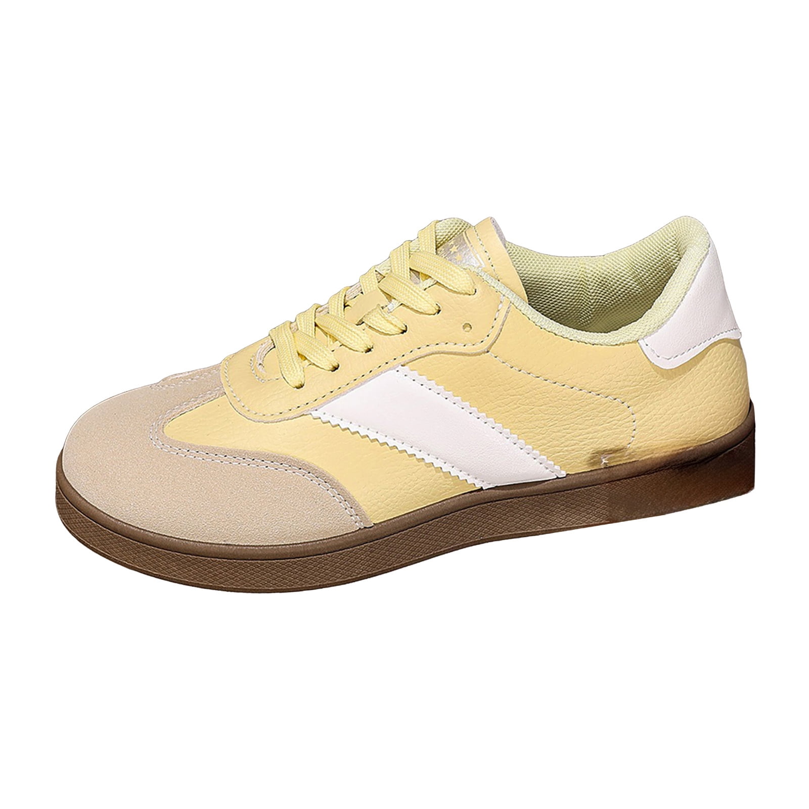 Womens Skate Shoes Comfy Arch Support Tennis Walking Shoes Fashion Color Block Lace up Nonslip Trainers Sneakers Yellow Size 7