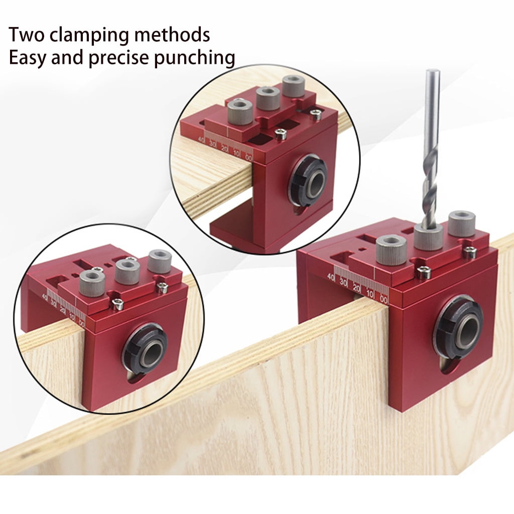 3-in-1 Punching Locator Wood Doweling Jig Hole Drilling Guide Hole Puncher Positioning Clamping Range 0-60mm 2.36inches