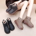 thumbnail image 3 of Platform Snow Boots for Women Hook and Loop Waterproof Leather Furry Lined Winter Ankle Boots Casual Round Toe Flat Walking Shoes Khaki Size 8, 3 of 7