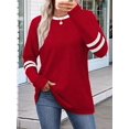 thumbnail image 3 of Long Sleeve Shirts for Women Color Block Casual Tops Fall Outfits Basic Tees Trendy Clothes Red XL, 3 of 4