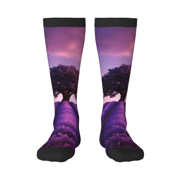 Balery Lavender Field Sunset Calcetines novedosos Calcetines deportivos Calcetines hasta la rodilla Calcetines de algodón Calcetines originales y geniales