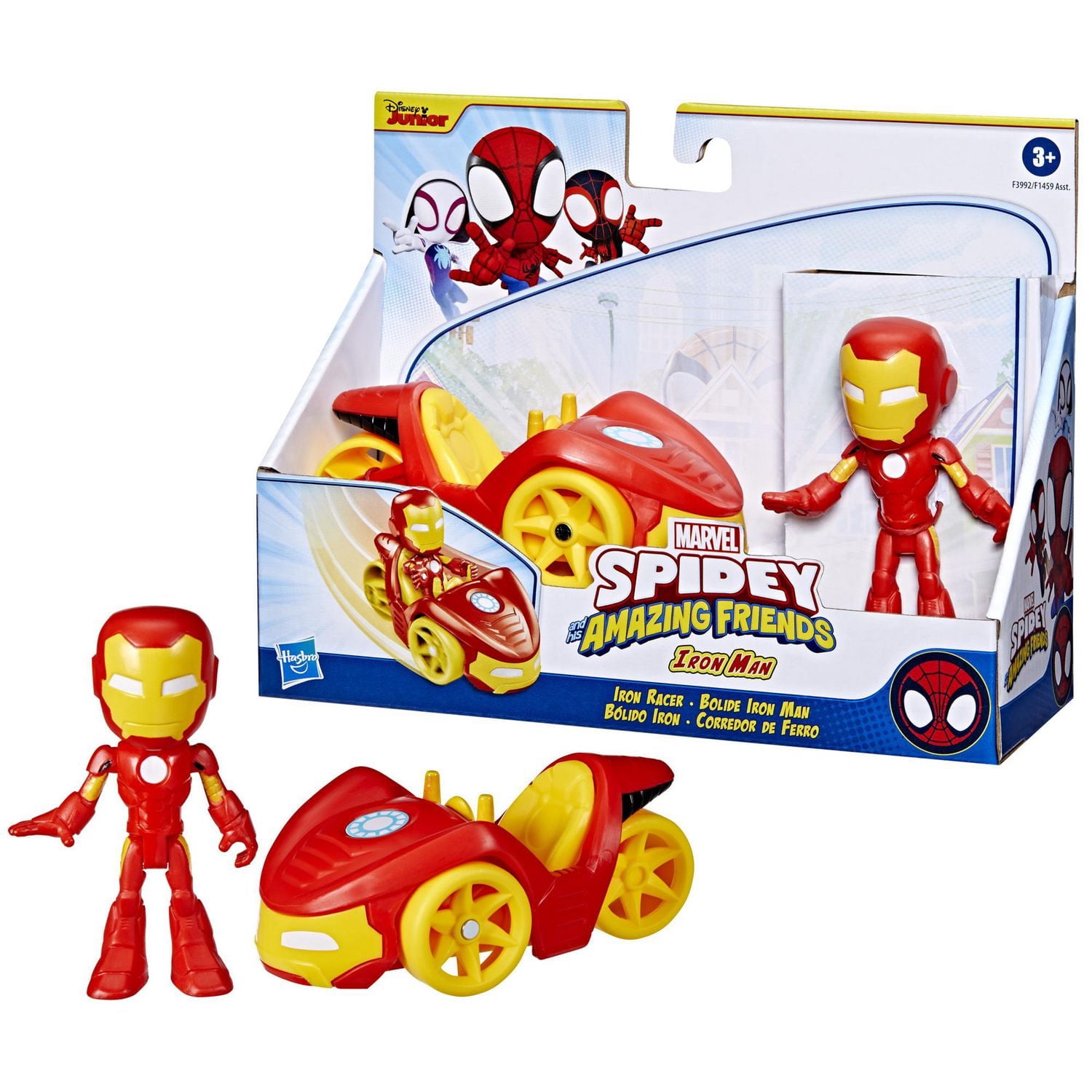 Marvel Spidey and His Amazing Friends Iron Man Action Figure and Iron Racer Vehicle, Iron Man Toy for Kids Ages 3 and Up