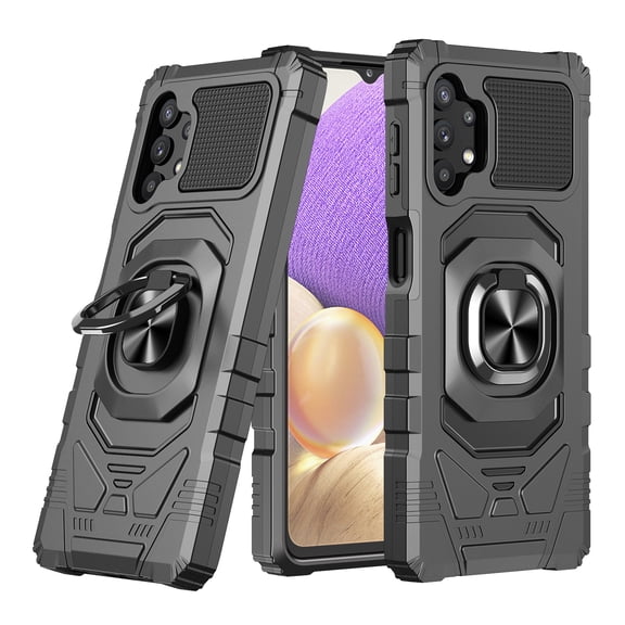 For Samsung Galaxy A32 5G Hybrid Dual Layer with Rotate Magnetic Ring Stand Holder Kickstand, Rugged Shockproof Hard Protective Cover ,Xpm Phone Case [Black]