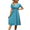 thumbnail image 3 of Txlixc Vestido de Verano para Mujer, Estampado Floral Cuello en V Manga Corta Falda Casual de Cintura Delgada para Damas, 9 Colores Txlixc  Estilo de ocio, 3 of 7