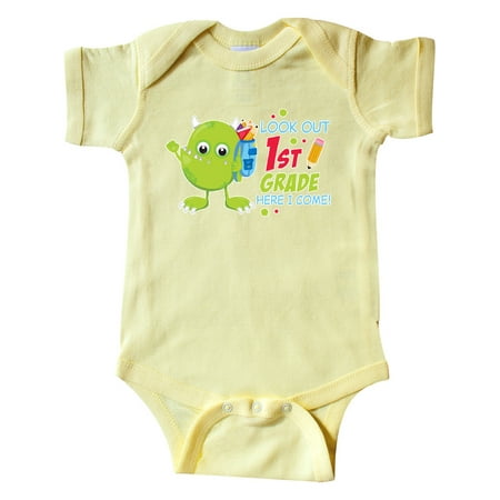 

Inktastic Look out 1st Grade Here I Come with Cute Green Monster Gift Baby Boy or Baby Girl Bodysuit