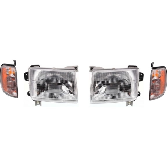 Suitable for Nissan Frontier Headlight Kit (1998-2000) - Complete Set for Driver & Passenger Side, Halogen Bulbs Included,with Corner Light-Replaces OEM#260103S525,260603S525,261257Z425,261207Z425