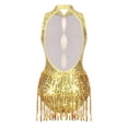 thumbnail image 4 of Alvivi Womens Sequins Fringed Leotard Back Hollow Jazz Latin Samba Dance Tassel Dress Gold M, 4 of 7
