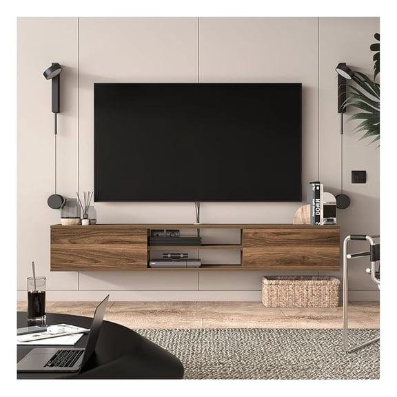 Mobili Floating TV Stand - Modern Walnut Entertainment Center for 65-70 Inch TVs, Wall Mounted & Media Console