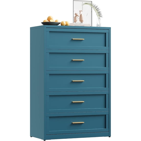 Elegant Metal 5-Drawer Dresser for Bedroom, Clothes Storaeg Drawer Chest for Closet, Farmhouse Dressers & Chests of Drawer with 5 Large Drawers,Blue