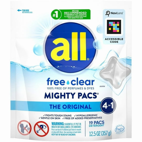 All Mighty Pacs Laundry Detergent 4 in 1 (Pack 1) - 19 Count