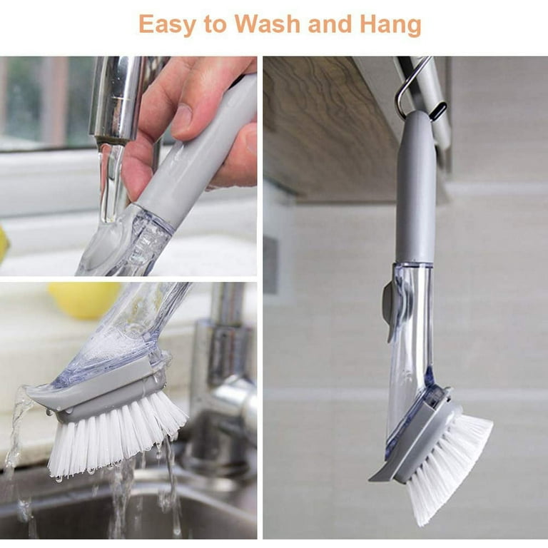 2 IN 1 Kitchen Dishwashing Brush With Liquid Soap Dispenser Wash Pot Brush  Dishwasher Brush Scrubber Kitchen Cleaning Brush Tool