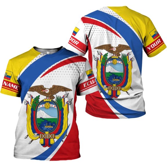 Personalized Ecuador Shirts Ecuador Coat of Arms Flag 3D Shirts Ecuador Ecuadorian Flag Pride Gift (T-shirt, S)