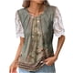 thumbnail image 1 of ICHUANYI Clearance Women's Fashion Printed T-shirt Lace Short Sleeves Blouse Round Neck Casual Tops(Green, S) ICHUANYI WER2023081016198, 1 of 4