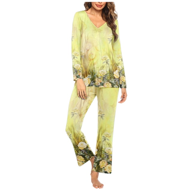 Birdeem Ensembles de Pyjama pour Femmes, Hauts et Pantalons Décontractés Unis, Manches 3/4