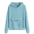 thumbnail image 5 of Girls' Pullover Hoodies with Button Flap Pocket Cotton Fleece Loose Hooded Sweatshirt Kids Sweaters 4-15 Years (14-15 Years, Sky Blue), 5 of 5