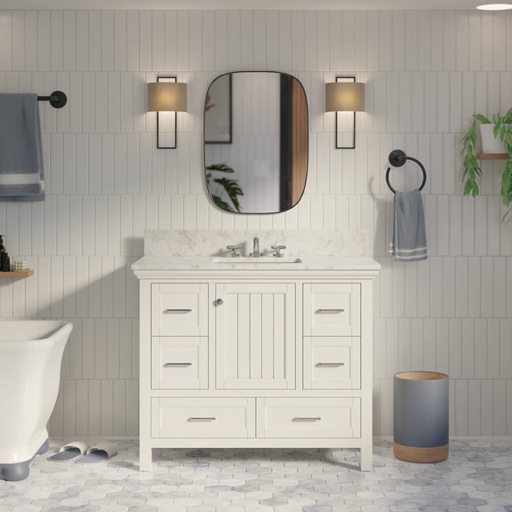 Paige 42" Bathroom Vanity with White Cabinet and Carrara Marble Top