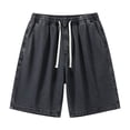 thumbnail image 5 of Migroa Men's Denim Shorts Baggy Jean Shorts Elastic Drawstring Waist Baggy Jorts Streetwear Summer Casual Loose Fit Wide Straight Leg Jorts Grey M, 5 of 8