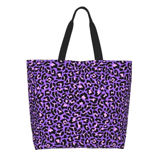 Balery Purple Leopard Bolsa Tote Estilo Estético con Cremalleras, Bolsa de Hombro, Bolsa de Compras Grande y Plegable