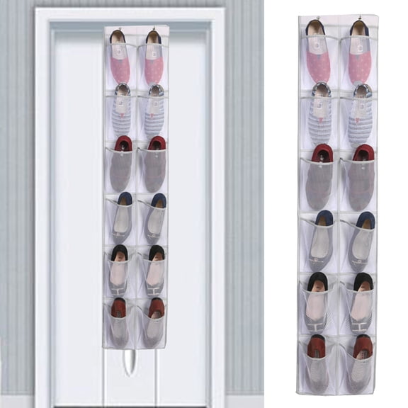 Home Textile Storage Category Practical Door Hanging Shoe Organizer with 12 Mesh Pockets and Metal Hooks for Behind-Door Use