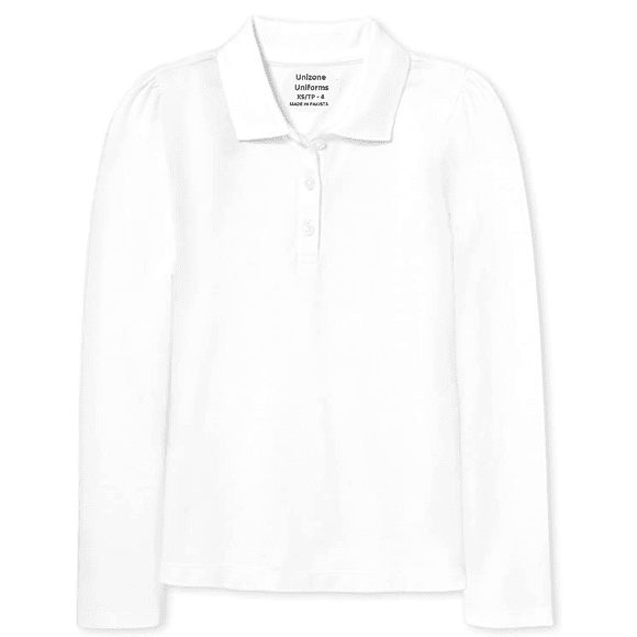 Unizone Uniforms Polo à Manches Longues pour Filles (Grand, Blanc)