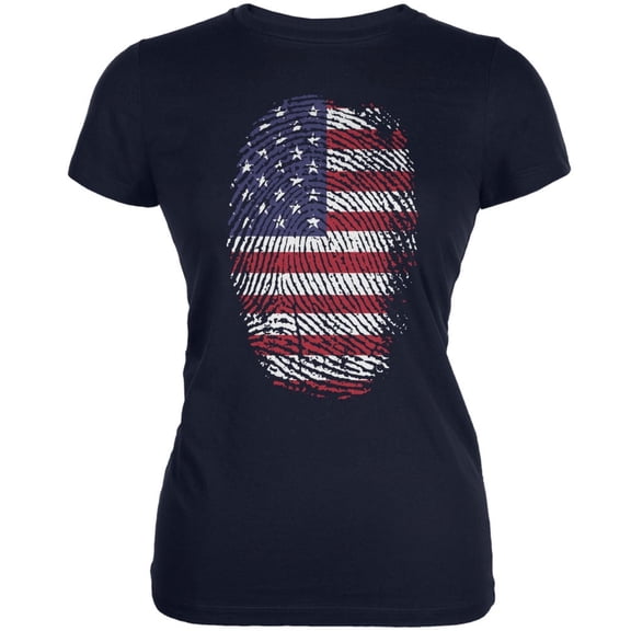 4th of July American Flag Pride Thumbprint Navy Juniors Soft T-Shirt - 2X-Large