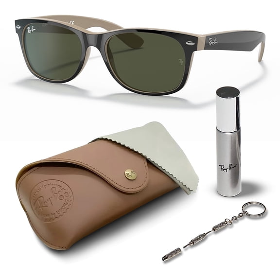 Ray-Ban RB2132 NEW WAYFARER COLOR MIX Square Shaped Non-Polarized Sunglasses for Men & Women - Includes Official RAYBAN Eyewear Kit - Ideal Formal & Casual Wear Sunglasses - G-15 Green Lens