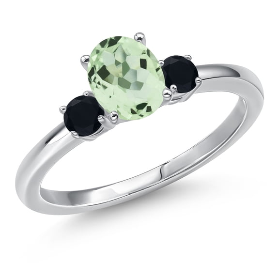 Gem Stone King 14K White Gold Green Prasiolite and Black Onyx Engagement Ring for Women | 0.95 Cttw | Oval 7X5MM | Gemstone Birthstone | Size 7