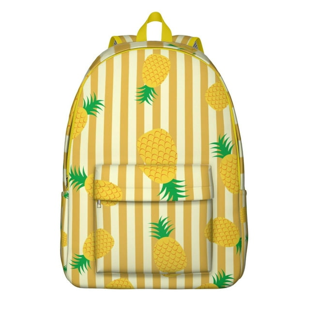 Yellow Pineapple Lover School Backpack, Tropical Fruit and Flower Pattern Lightweight Travel Backpack with Comfortable Carrying