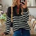 thumbnail image 2 of cfhntfmh Women's Quarter Zip Striped Oversized Sweater Mock Turtleneck Fall Winter Fashion Outfit Knit Pullover Tops（Black,X-Large), 2 of 5