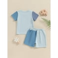 thumbnail image 5 of FEORJGP Kids Toddler Boys Summer Outfits 0 6M 12M 18M 2T 3T Infant Baby Short Sleeve T-Shirts Letter Print Contrast Color Tops Elastic Waist Shorts Lisual 2Pcs Clothes Set for Daily Vacation, 5 of 9