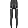thumbnail image 4 of Pantalones de cintura alta con estampado de mano de esqueleto para mujer, mallas elásticas de piel sintética, ropa para discoteca y discoteca, pantalones de cuero con Control de barriga, 4 of 5