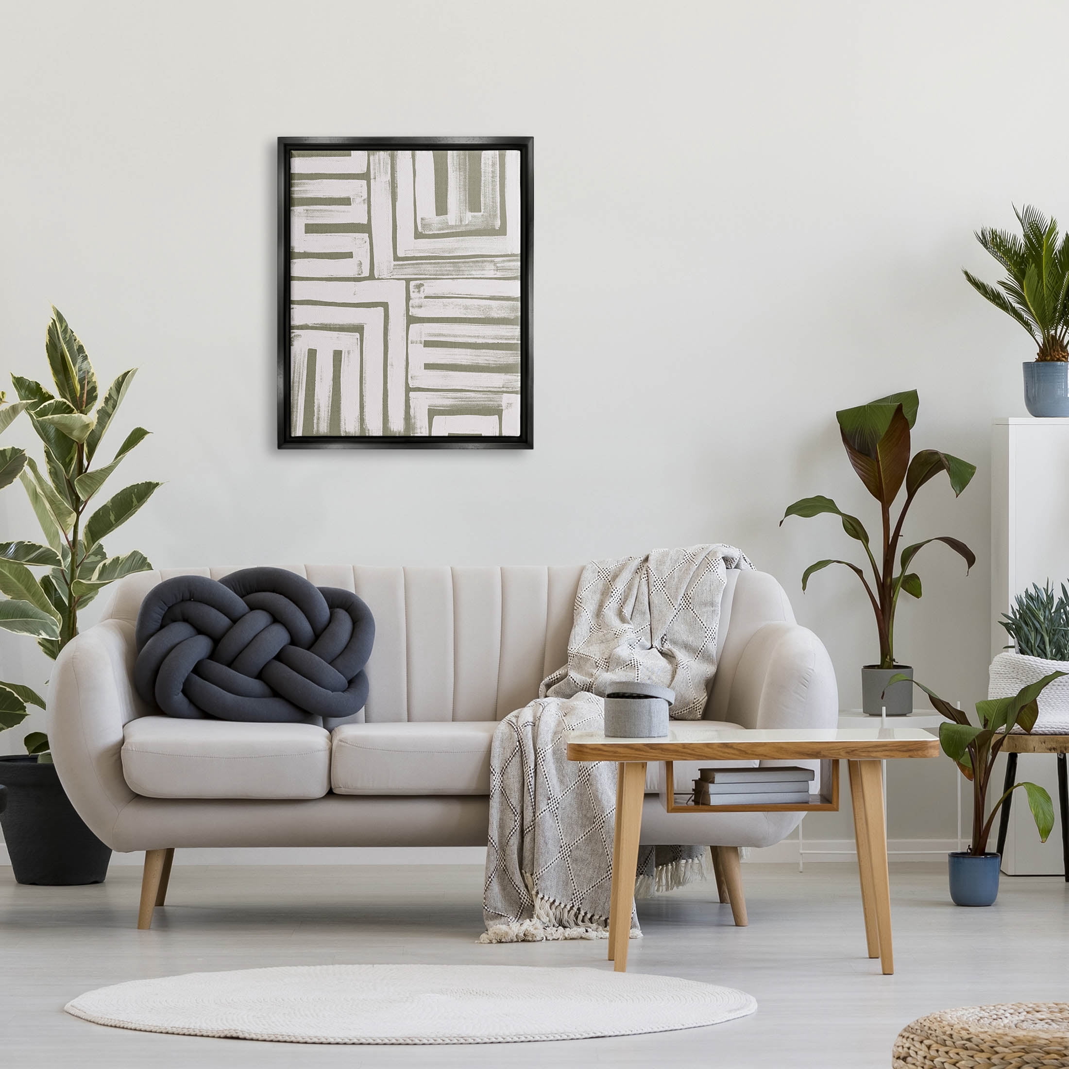 Stupell Industries Patterned Geometric Abstract Shapes Graphic Art Jet Black Floating Framed Canvas Print Wall Art, Design by June Erica Vess