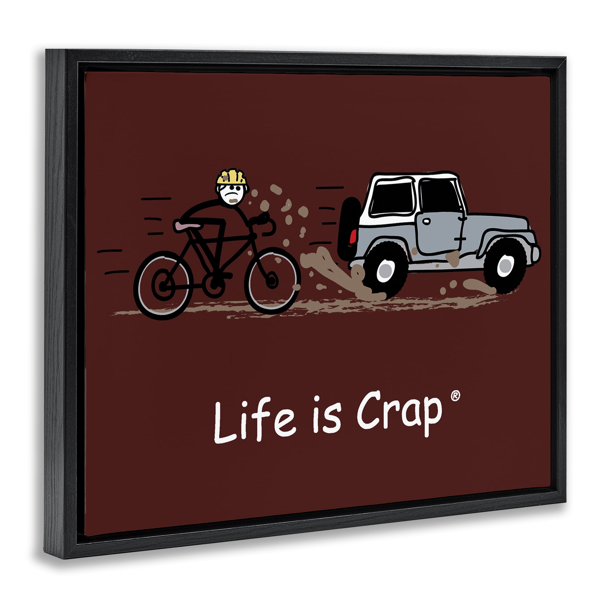 Stupell Industries Muddy Road Biker Novelty & Humor Painting Black Floater Framed Canvas Art Print Wall Art, 21 x 17
