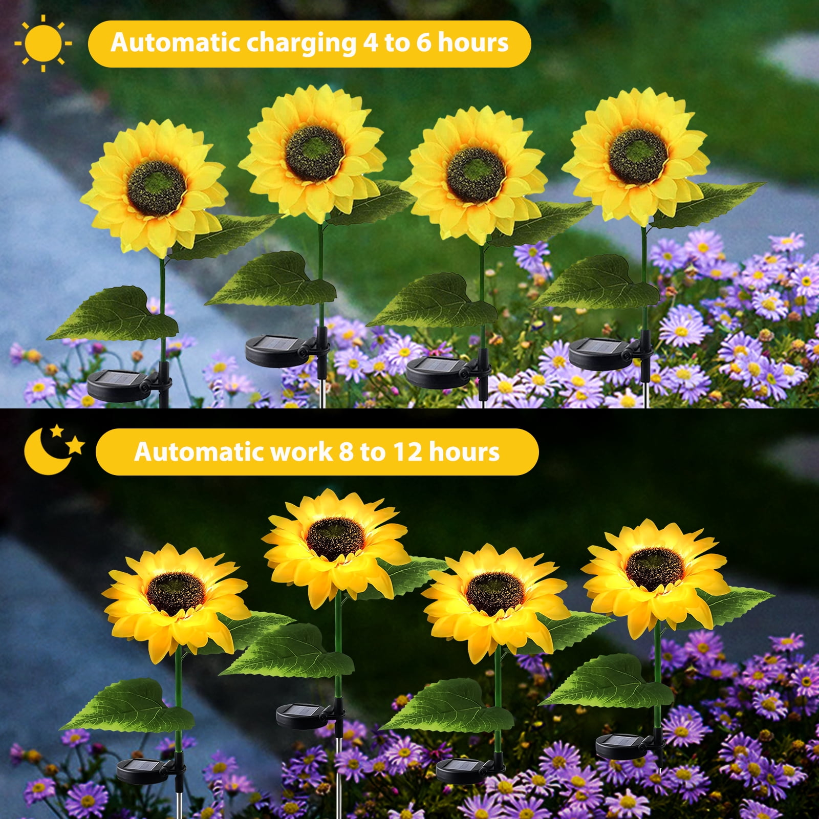 OriginalSourcing 2 Pcs Sunflower Solar Outdoor Lights Garden Stake Lights, Waterproof LED Solar Powered Lights for Patio Lawn Garden Yard Pathway Decoration