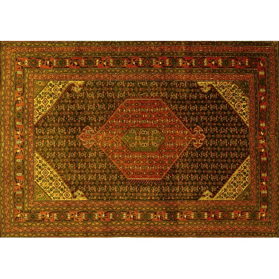 Ahgly Company Machine Washable Indoor Rectangle Persian Yellow Traditional Area Rugs, 7' x 10'