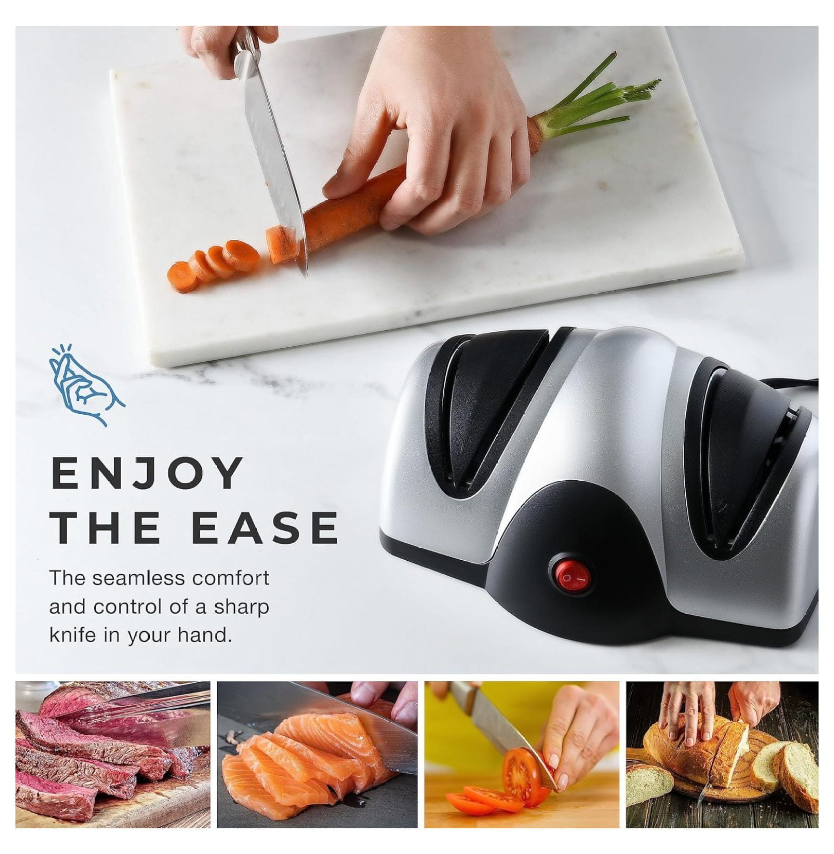 Electric Kitchen Knife Sharpener - 2 Stage Knife Sharpener with Sapphirite Wheels - Repair, Restore, Polish Blades, Cutters - Black
