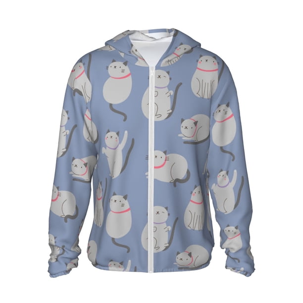Fotbe Cute Fat Cat Chaqueta con Protección Solar UPF 50+ para Hombre y Mujer, Camisa con Capucha y Bolsillos-XX-Large