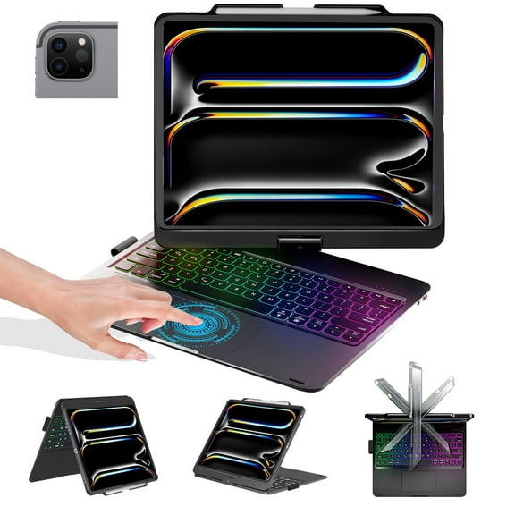 BABG Keyboard Case for iPad Air 13 inch&iPad Pro 13 inch&iPad 12.9 inch 6th/5th /4th/3rd Gen,Mulit-Toupad,360° Rotatable,Backlits-Black