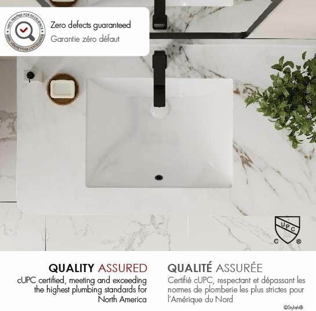 Stylish Undermount 20 ¾"Wx 15 ½"D White Porcelain Rectangular Bathroom Sink P-200