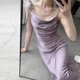 thumbnail image 3 of Vestido midi elegante de satén plisado Rimocy para mujer 2023, sexy, con tirantes de seda y cordones, vestido largo para mujer, elegante vestido de fiesta morado para mujer, 3 of 6