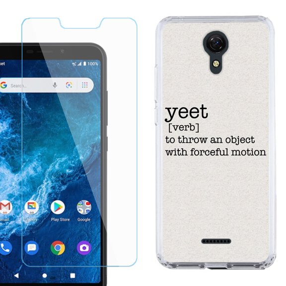 Slim-Fit Protective Phone Case compatible with Cricket Icon 2, with Tempered Glass Screen Protector, by OneToughShield ® - Dictionary/Yeet