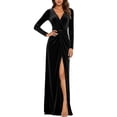 thumbnail image 4 of V Neck Velvet Dresses for Women - Long Sleeve Bodycon High Slit Mermaid Formal Gowns Wedding Guest Dresses, 4 of 7