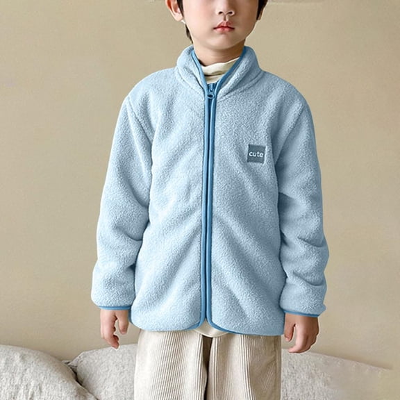 Bxsruta Jacket for Girls, Brushed Fleece Full Zip Jacket, Thermal Long Sleeve Outerwear with Side Pockets, Plush Winter Top