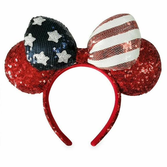 Disney Store Minnie Mouse Ears Americana Sequined Headband Bow One Size