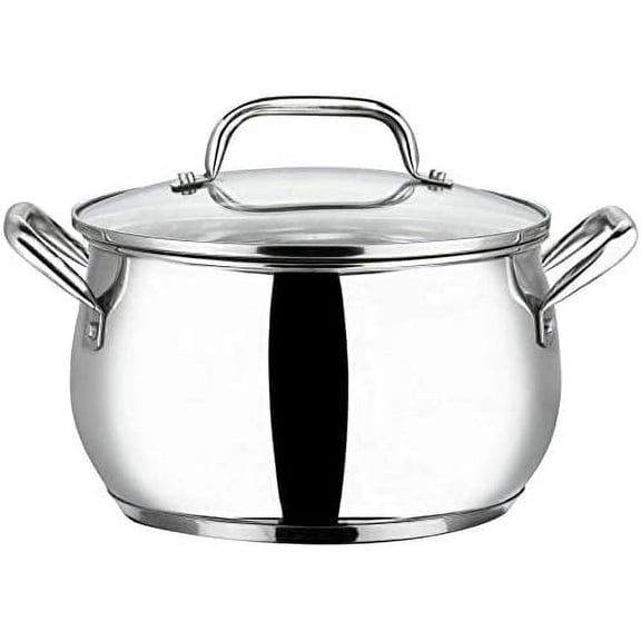 Vinod Induction Safe Stainless Steel Stock Pot With Glass Lid (Silver, 18cm)